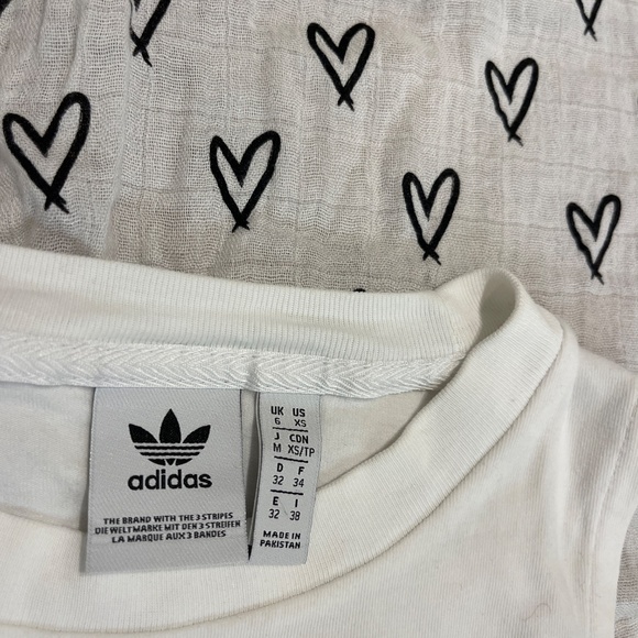 Black and white ADIDAS 3-stripe cotton crop top tank top XS - Picture 2 of 4